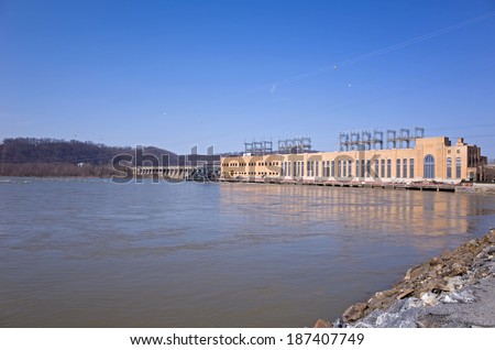 SAFE HARBOR, PA, USA-APRIL 9, 2014: Safe Harbor Dam producing clean renewable energy. It is the most northerly, and last of three hydroelectric dams constructed on the lower Susquehanna River.