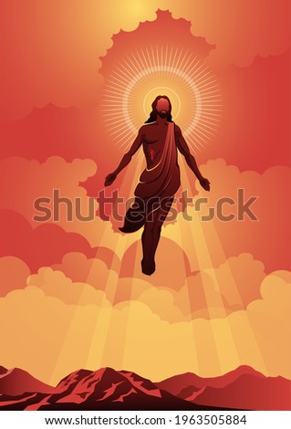 An illustration of the ascension day of Jesus Christ. Vector illustration. Biblical Series