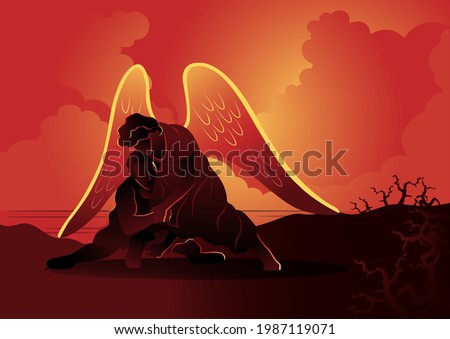 An illustration of Jacob wrestling with the angel. Biblical Series