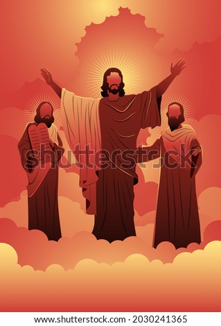 An illustration of transfiguration of Jesus Christ, elijah and moses. Biblical Series Сток-фото © 