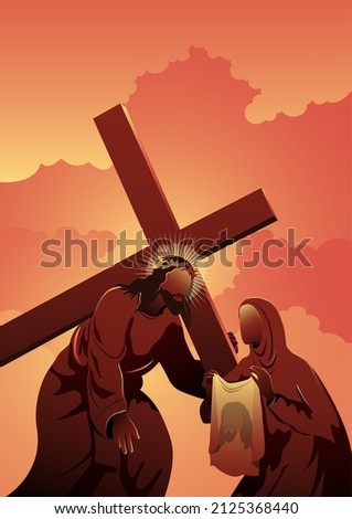 Stations of the Cross, sixth station, Veronica wipes the face of Jesus Christ. Biblical series