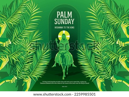 Palm Sunday holiday card, poster with palm leaves border, Vector background