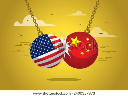 American wrecking ball smashes China. Representing the tense relation between American and China. due the Trade War.