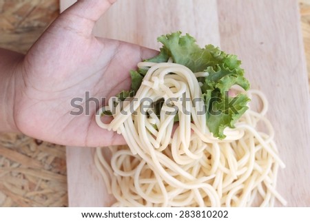 Pasta spaghetti in the hand