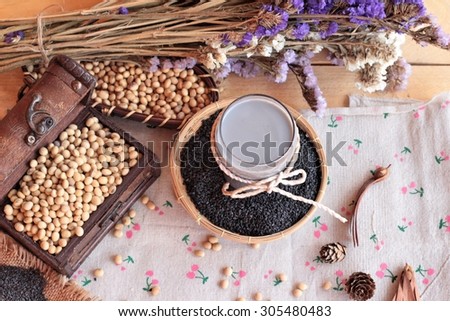 Soy milk mix black sesame with soybean seed and black sesame seeds dry