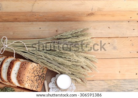 Brown bread with whole grain cereals of sliced and milk