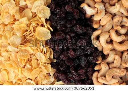 Corn flake with currant dried fruit ,cashew nuts