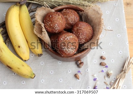 Banana cake of delicious and banana ripe