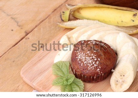 Banana cake of delicious and  banana ripe