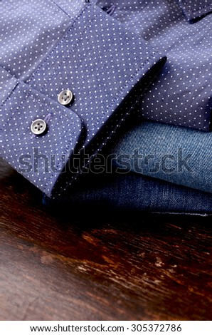 Fashion Dot Pattern Shirt Close up. Mans clothes