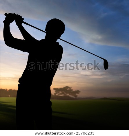 silhouette of a golfer with tee off action