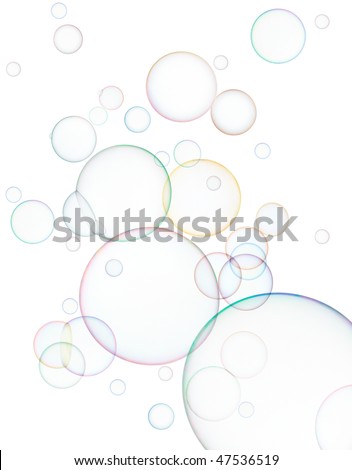 lots of soap bubbles on white background