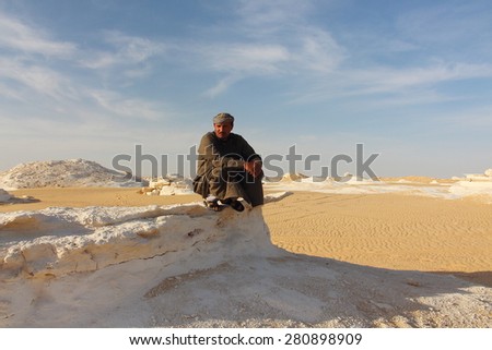 White Desert, Egypt - April 1st of 2015: After a long period of not receiving visitors, bedouin local guides lead tourists back again to the White Desert National park close to Farafra Oasis.