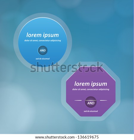 Simple vector buttons with abstract blurred background. Natural, beveled buttons with space for your content. Basic shapes in solid colors for your presentation.