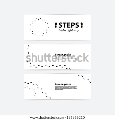 Vector banners. Creative banners with space for your content. Human steps, track. Find a right way for your clients.