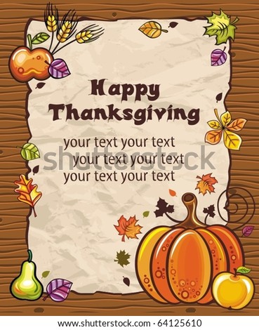 Thanksgiving theme: Beautiful Holiday paper arrangement with the space for your own text, on the wooden background.
