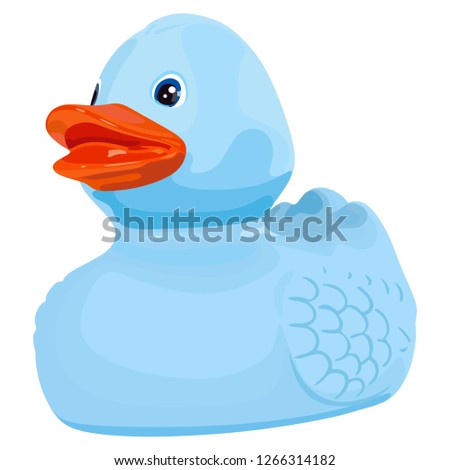 Happy blue duck on white background