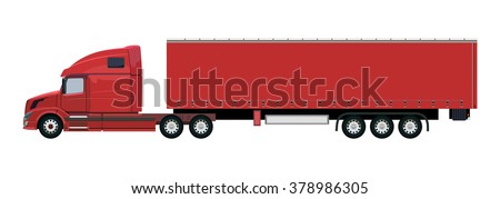 Red truck with a trailer on a white background