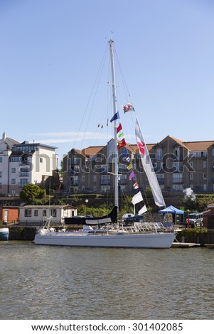 BRISTOL, ENGLAND - JULY 19: An ocean racing yacht at the Bristol harbourside festival on July 19th2015 at Bristol, UK