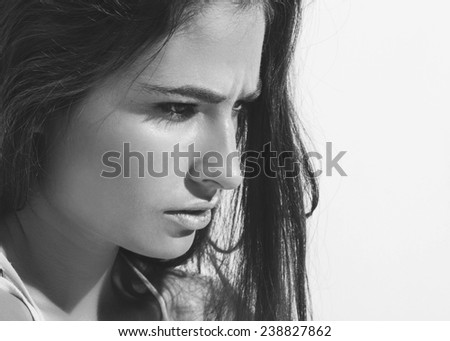 Beautiful  Happy Young Woman portrait Face  with  Smile with Healthy Skin black and white studio