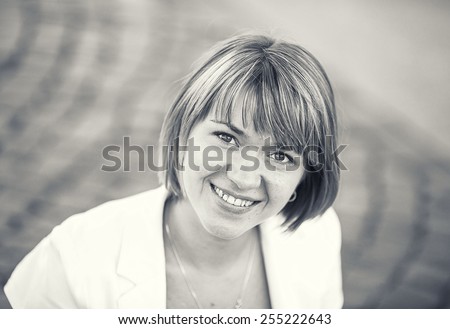young woman natural portrait hipster black and white with short hair