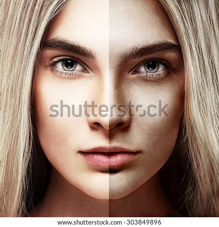 woman tan half face beautiful portrait