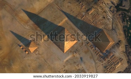 Aerial top down view of Giza Pyramid Complex also called Necropolis is site on the Plateau in Greater Cairo Egypt screenshot of high resolution animation Сток-фото © 