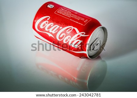 SABAH, MALAYSIA - JANUARY 09, 2015. Can of Coca-cola drink isolated on white. The Coca-Cola can, which dates back to 1915, is the most recognised packaging in the world today.
