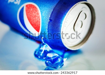 SABAH, MALAYSIA - JANUARY 09, 2015: Can of Pepsi drink isolated on white. Pepsi is carbonated soft drink produced by Pepsi Co. Pepsi was created and developed in 1893