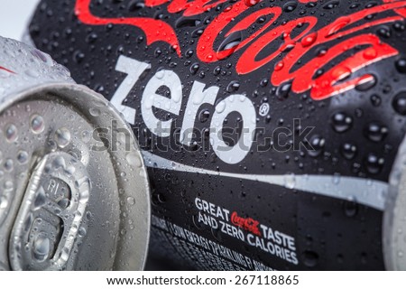 SABAH, MALAYSIA - March 25, 2015: Coca-Cola Light and zero cans. suitable for decorating supermarkets and restaurants