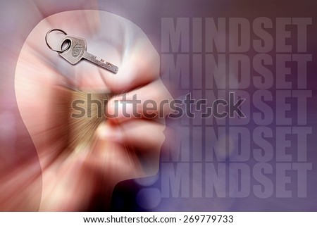 Hand that grasps the padlock, keys and figure the human body with radial blur zoom technique concept of how humans think, plan and act in the face of great challenges. Mindset power