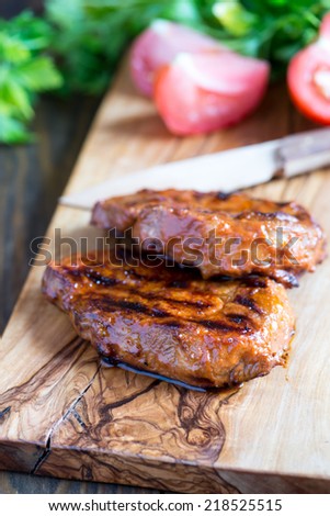 Grilled pork in barbecue sauce