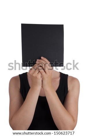 A Person Hiding Behind a Black Square, Isolated