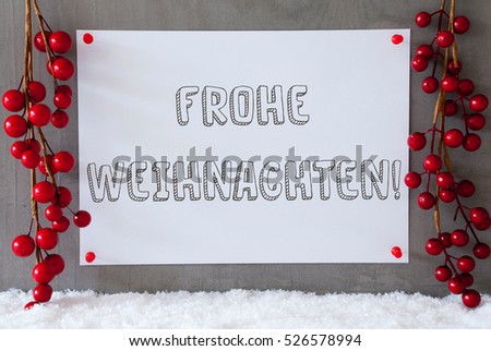 Label, Snow, Decoration, Frohe Weihnachten Means Merry Christmas Stock