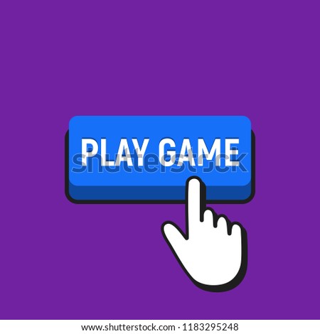Hand Mouse Cursor Clicks the Play Game Button. Pointer Push Press Button Concept.