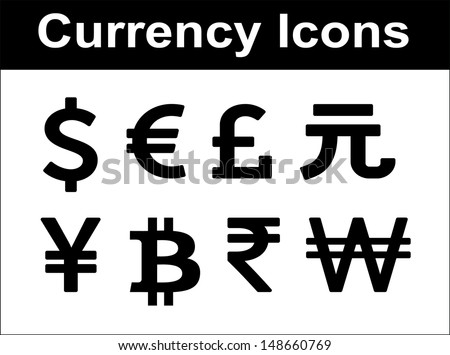 Currency icons set. Black over white background. Vector flat design