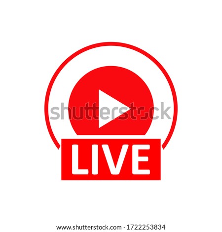 Live Stream sign. Red symbol, button of live streaming, broadcasting, online stream emblem. For tv, shows and social media live performances