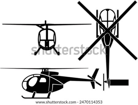 Small helicopter set vector design with outline