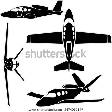 Small jet airplane vector set with outline for laser and vinyl project