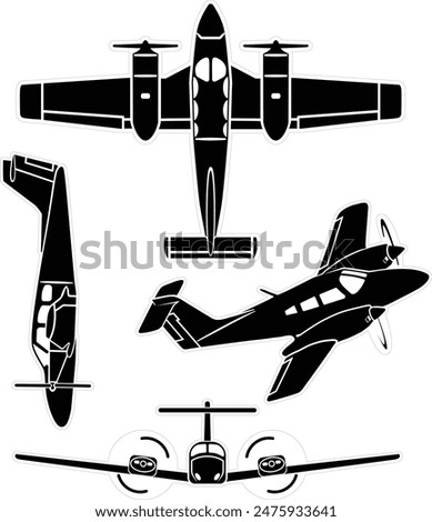 Small private airplane vector set for laser and vinyl projects