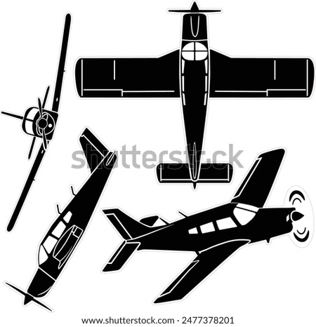 Small private airplane vector set outline