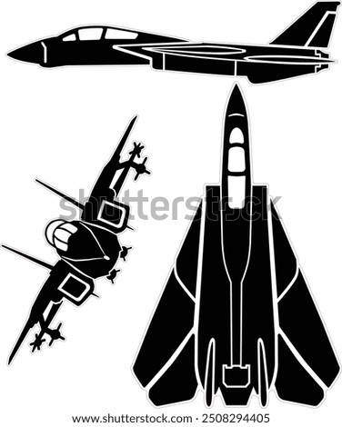 Supersonic fighter jet vector set with outline