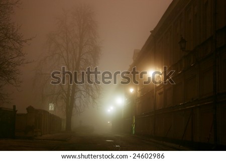Night street in the fog 1