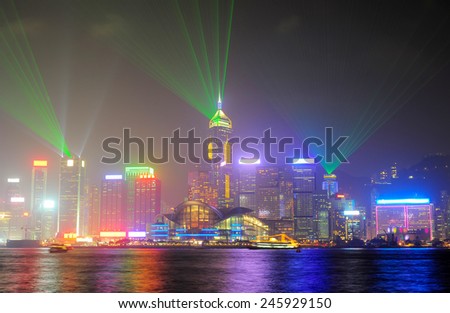 A Symphony of Lights is a synchronised building exterior decorative light and laser multimedia display, featuring 44 buildings on both sides of the Victoria Harbour