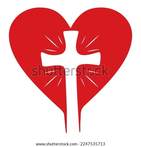 Symbol of Christian cross inside heart shape