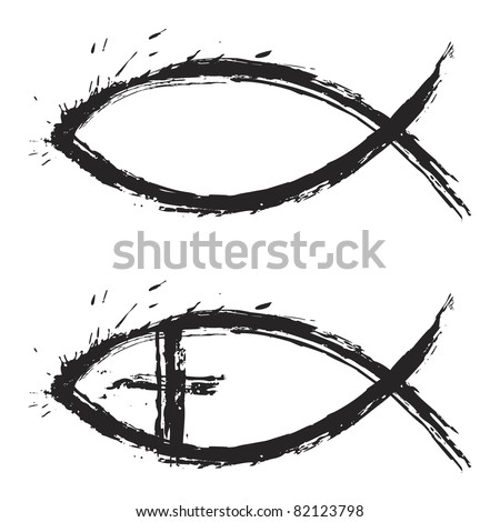 Christian religion symbol fish created in grunge style