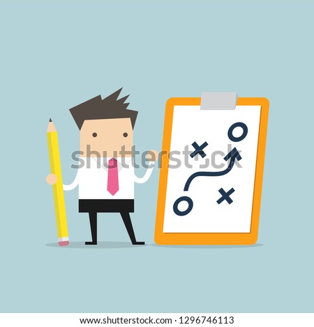 Businessman holding pencil and paper of planning strategy concept. Business tactic. Clipboard pencil.