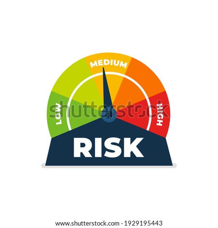 Risk icon on speedometer. Medium risk meter. isolated on white background.