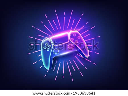 Neon game controller or joystick for game console.