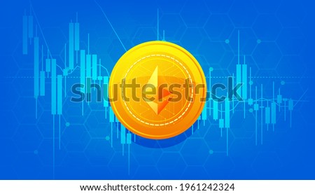 Golden Ethereum on blue background banner template design. Ethereum currency. Crypto coin with growth chart. International stock exchange. Network Ethereum marketing vector.